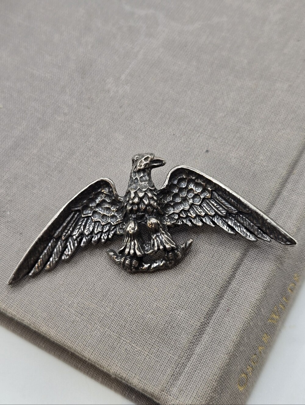 Silver Tone Eagle Pin Brooch Zentall Stamped 2.75" Spread Wings Patriotic VTG